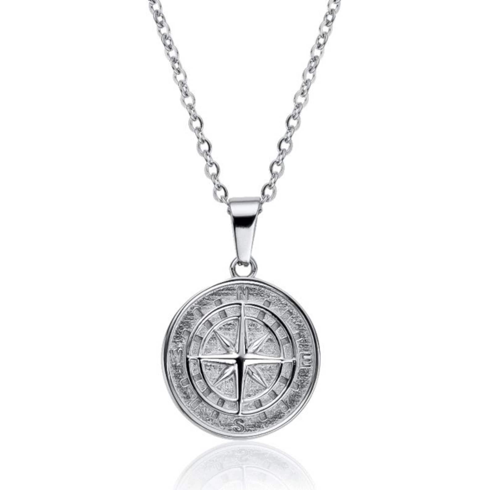 18k Silver Compass North Star Pendant Chain Compass Necklace Etsy