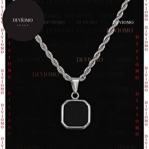 Silver Black Onyx Pendant Necklace, Black Stone Pendant Men, Waterproof  Men&#39;s Black Stone Necklace, Stainless Steel, Perfect Gift for Him