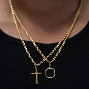 18k Gold Cross Necklace Gold Cross Necklace Stainless Steel Men Gold Cross Pendant Christian Jewelry Gift For Him Gift For Boyfriend Gold Cross+Onyx Set