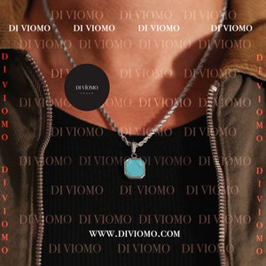 Silver Turquoise Blue Pendant Necklace, Turquoise Stone Pendant Men, Men&#39;s Black Stone Necklace, Stainless Steel, Perfect Gift for Him