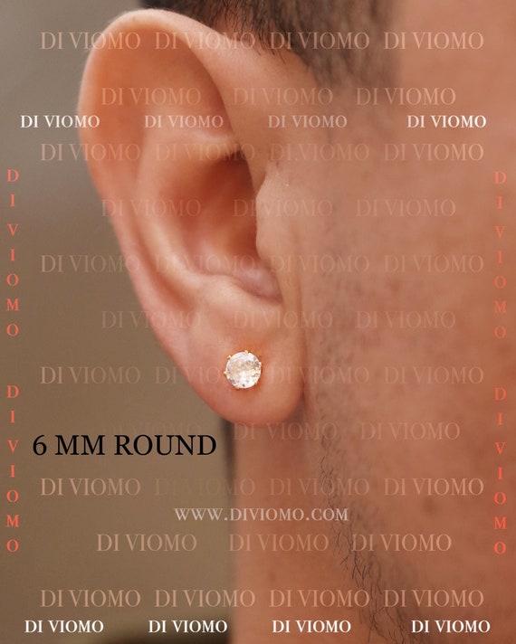 18KゴールドラウンドカットCVスタッドイヤリング、8mmCZイヤリング