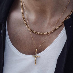 18k Gold Crucifix Necklace, Waterproof Necklace, Stainless Steel Necklace, Cross Necklace Crucifix Layered Set Necklace For Men Gift For Him image 8