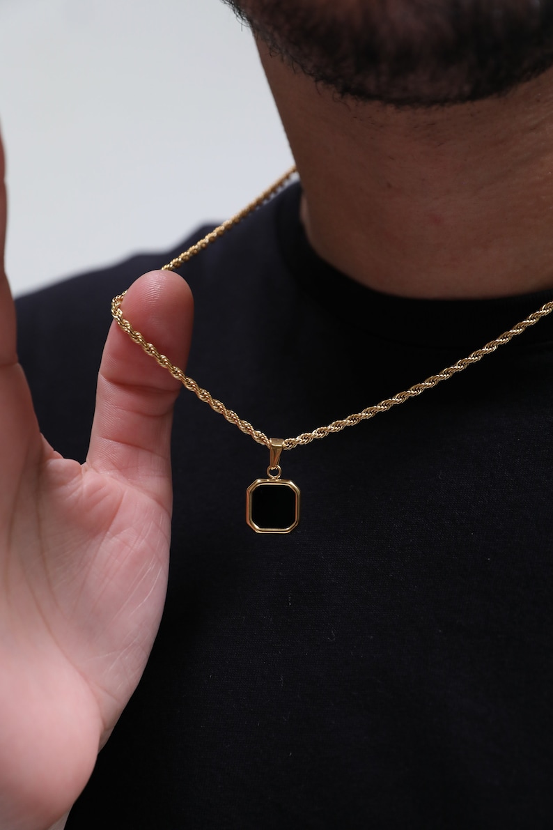 18k Gold Cross Necklace Gold Cross Necklace Stainless Steel Men Gold Cross Pendant Christian Jewelry Gift For Him Gift For Boyfriend Gold Onyx