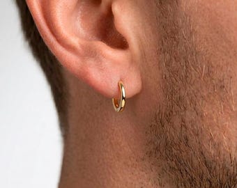 Men's Gold Huggie Earrings, Small Hoop Earrings, 18K Gold Plated, 925 Sterling Silver, Mens Jewelry, Waterproof, Boyfriend Gift For Him