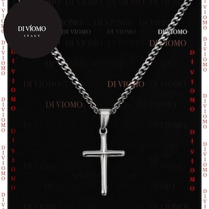 Silver Cross Necklace, Waterproof Cross For Men Necklace, Cuban Chain Necklace for Man, Stainless Steel Silver Cross pendant, Gifts for Him