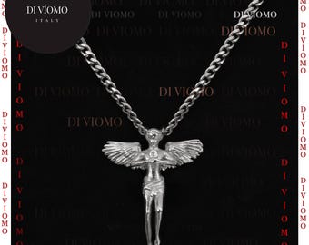 Silver Angel Pendant, Mens Angel Layered Set, Angel Pendant For Men, Stainless Steel Necklace For Men Gift For Him, Waterproof Necklace
