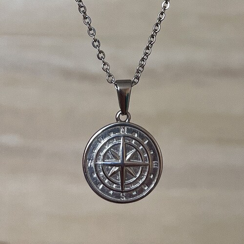 18k Gold Compass Pendant North Star Mens Compass Layered Set Etsy