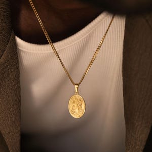 18k Gold St Raphael Pendant Saint Raphael Medal Archangel Michael Necklace Protector Pendant Stainless Steel Necklace For Men Gift For Man