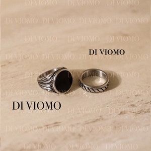 18k Gold Onyx Ring Set, schwarzer Steinring Männer, Herrenring schwarzer Stein, schwarzer Siegelring Männer, Edelstahl, wasserdichter Ring, Geschenk Silver Ring Set
