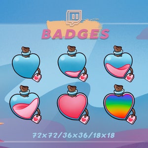 Magic bottle Sub / Bit Badges for Twitch, Discord | Valentine&#39;s Day badges | Custom emote