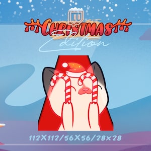ANIMATED Xmas Cat  - Cute Candy Cane Emote | Cat Emote | Party Emote | Chibi Emote | Kawaii Twitch emotes