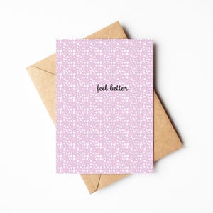 Cartão de felicitações, melhore logo, - Presente de recuperação melhor para ele ou ela, lembrança de energia de cura, design branco rosa