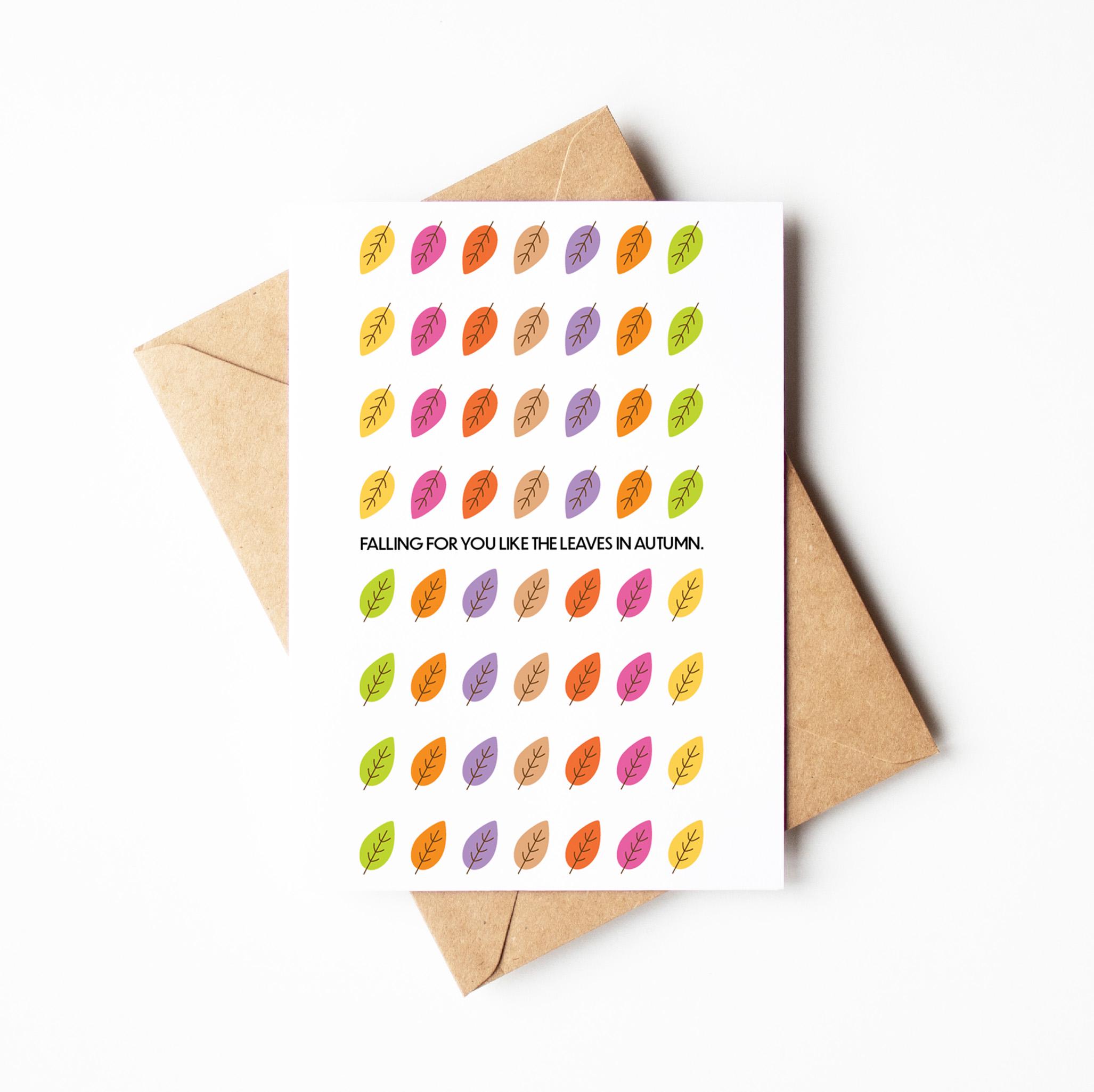 Romantic Card, Gift for Partner, Autumn Leaves, Fall Seasonal Note, Sweater Weather, Celebrate Autumn Love, Greeting Card
