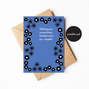 Carte de voeux de félicitations, cadeau imprimable. Motif floral unique, message attentionné pour un ami, souvenir de réussite, cadeau promotionnel, nouveau chapitre