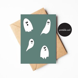 Joyeux Halloween, saison effrayante, imprimable, huée, des bonbons ou un sort, téléchargement numérique, carte de voeux vierge, fantômes