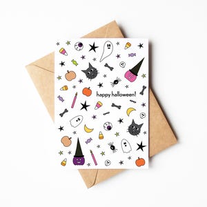 Feliz Dia das Bruxas, Fantasma assustador, Cartão de felicitações em branco, Boo, Presente fofo para amigo, Travessuras ou gostosuras, Milho doce, Vibrações de outono, Clima de suéter