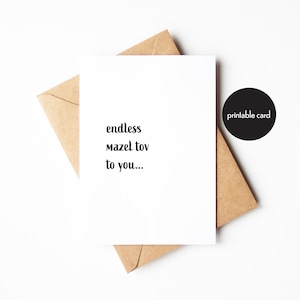 Tarjeta imprimible en blanco, Mazel Tov, regalo de celebración judía, recuerdo reflexivo para Bat o Bar Mitzvah, tarjeta de boda