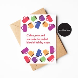 Boas Festas, Cartão para Imprimir, Saudações Românticas da Temporada, Hora do Abraço para Amantes de Café, Presente Pensativo para Alguém Significativo