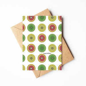 Carte d'anniversaire, motif orange citron vert, idée cadeau pour un ami, carte vierge agrumes, cadeau pour un être cher