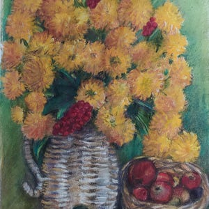 Fiori di crisantemo giallo Margherita Natura morta realistica su carta