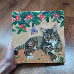 Tabby Cat Oil Painting Original Art on Canvas Ready for Shipping