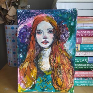 Ritratto di donna triste su carta 21×15 cm con tecniche miste