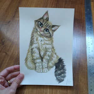 Acquerello di gatto soriano su carta spessa 21×15 cm - Elegante arte felina