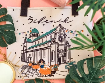 Dreamy Summer Dalmatian Town / Island Canvas Tote Bag | Šibenik, Vodice, Zadar, Split, Primošten | Korčula, Murter, Hvar, Brač