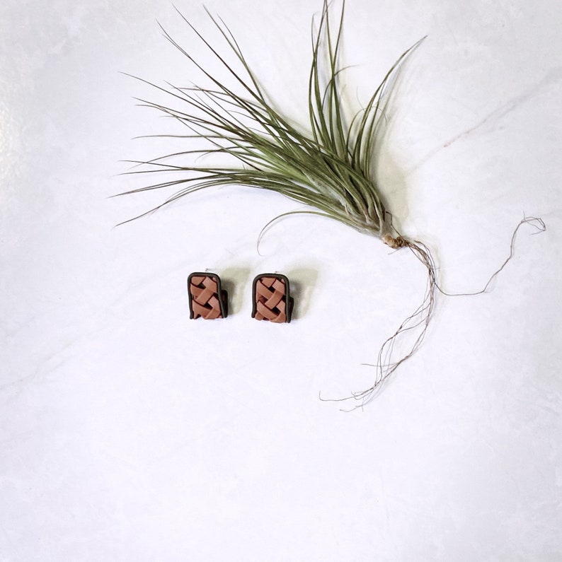 Polymer Clay Woven Huggies Earrings in Camel /& Forest Green PREORDER Handcrafted