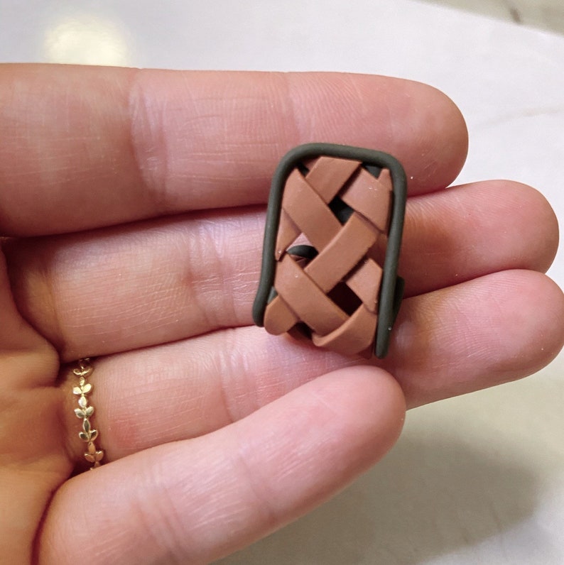 Polymer Clay Woven Huggies Earrings in Camel /& Forest Green PREORDER Handcrafted