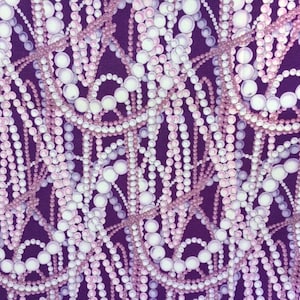 DAISY’S PEARLS Fabric 18x22 vtg Alexander Henry 2003 Purple Pearl Necklace Cotton Sewing Novelty Quilting