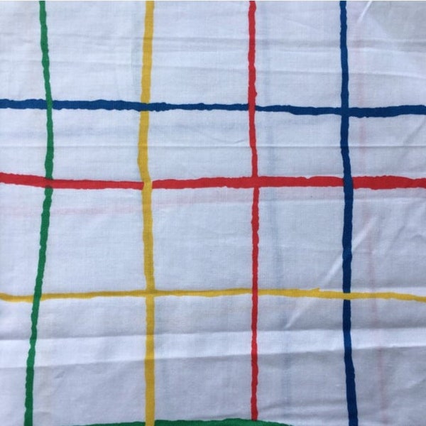 80s Bold PRIMARY CHECK On White Fabric 1/2 yard Checked Lines PLAYGROUND 1983 Gear Kids Raymond Waites Sewing Vintage