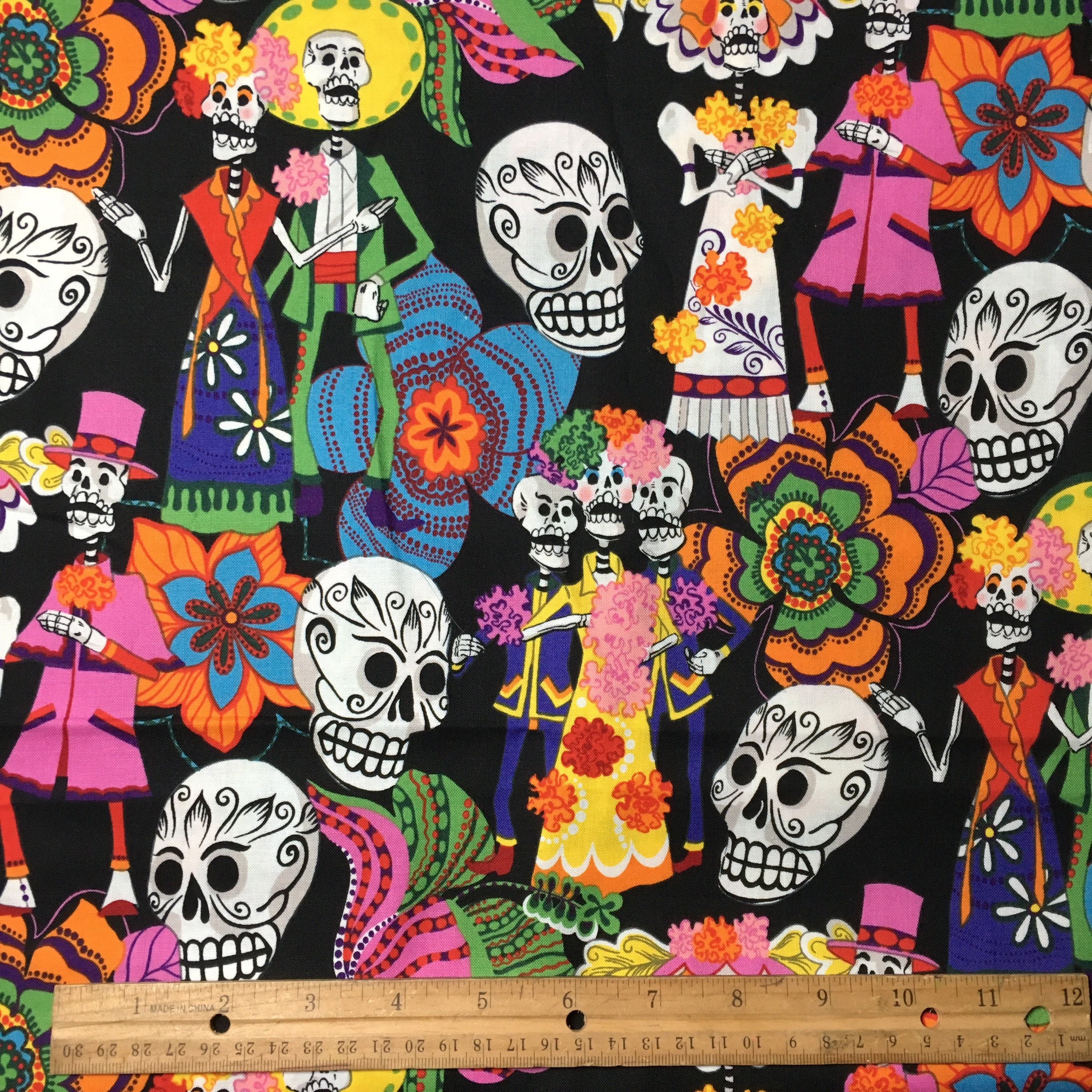 2007 - Alexander Day Folk 18x21.75 Mexican the Sewing Sugar Etsy Collection Henry Fabric of Dead Novios Los Cotton Skull