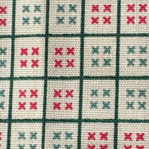 Vintage CROSS STITCH Look CHECK Fabric Fat Quarter 1970s 60s Small Scale Quilting Tiny x pattern Red Green