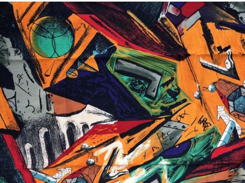 1990s Bold MODERN ART GRAFFITI Fabric Abstract 18x22 Alexander Henry