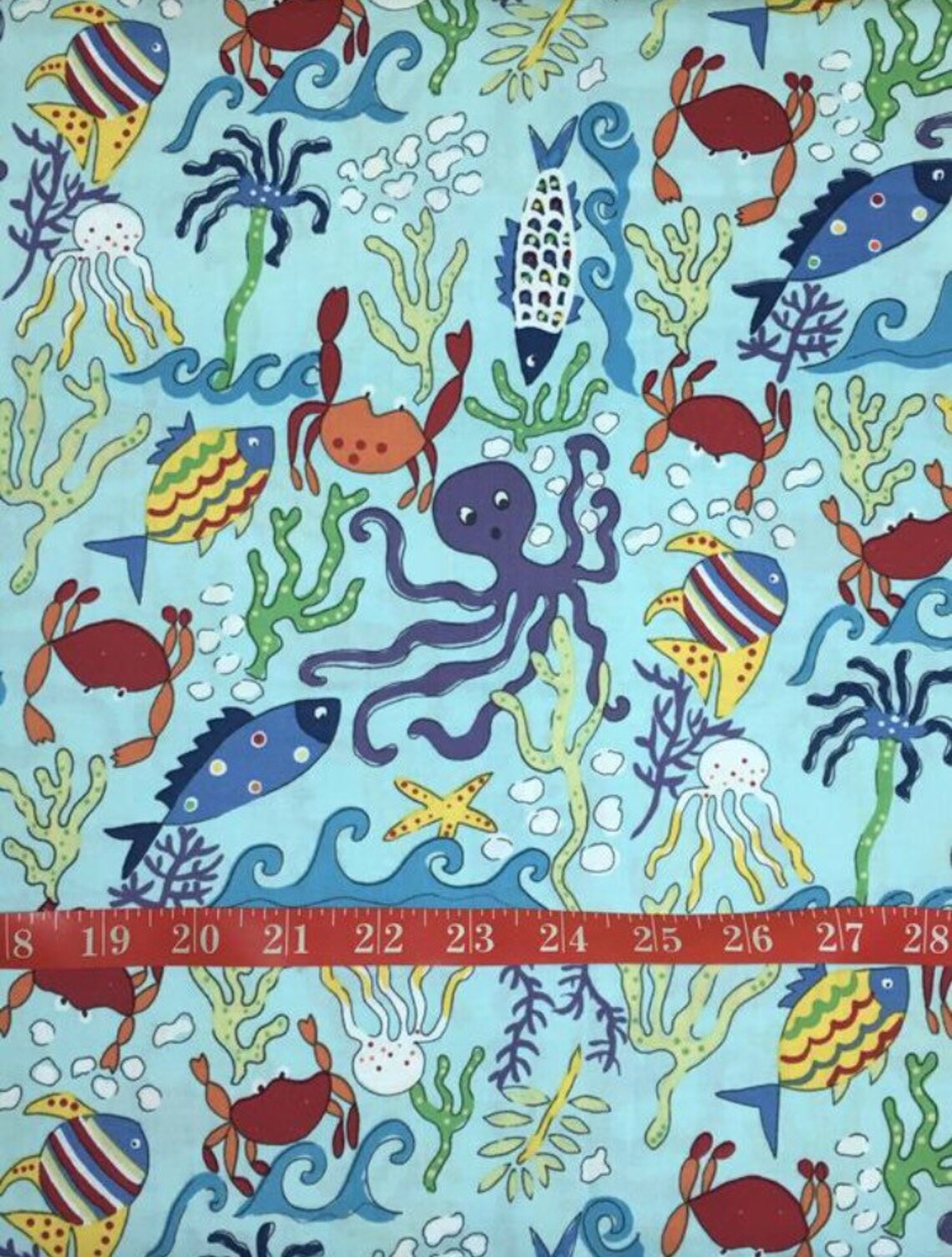 18x22 UNDERWATER SEA LIFE Fabric Fish Octopus Coral Ocean Turquoise