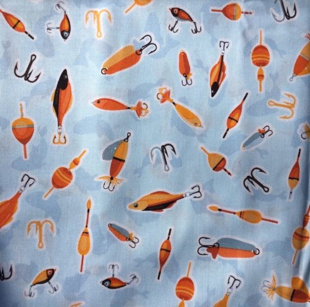 18x21 FISHING LURE Fabric Toss Gone Fishin Blue and Orange Etsy
