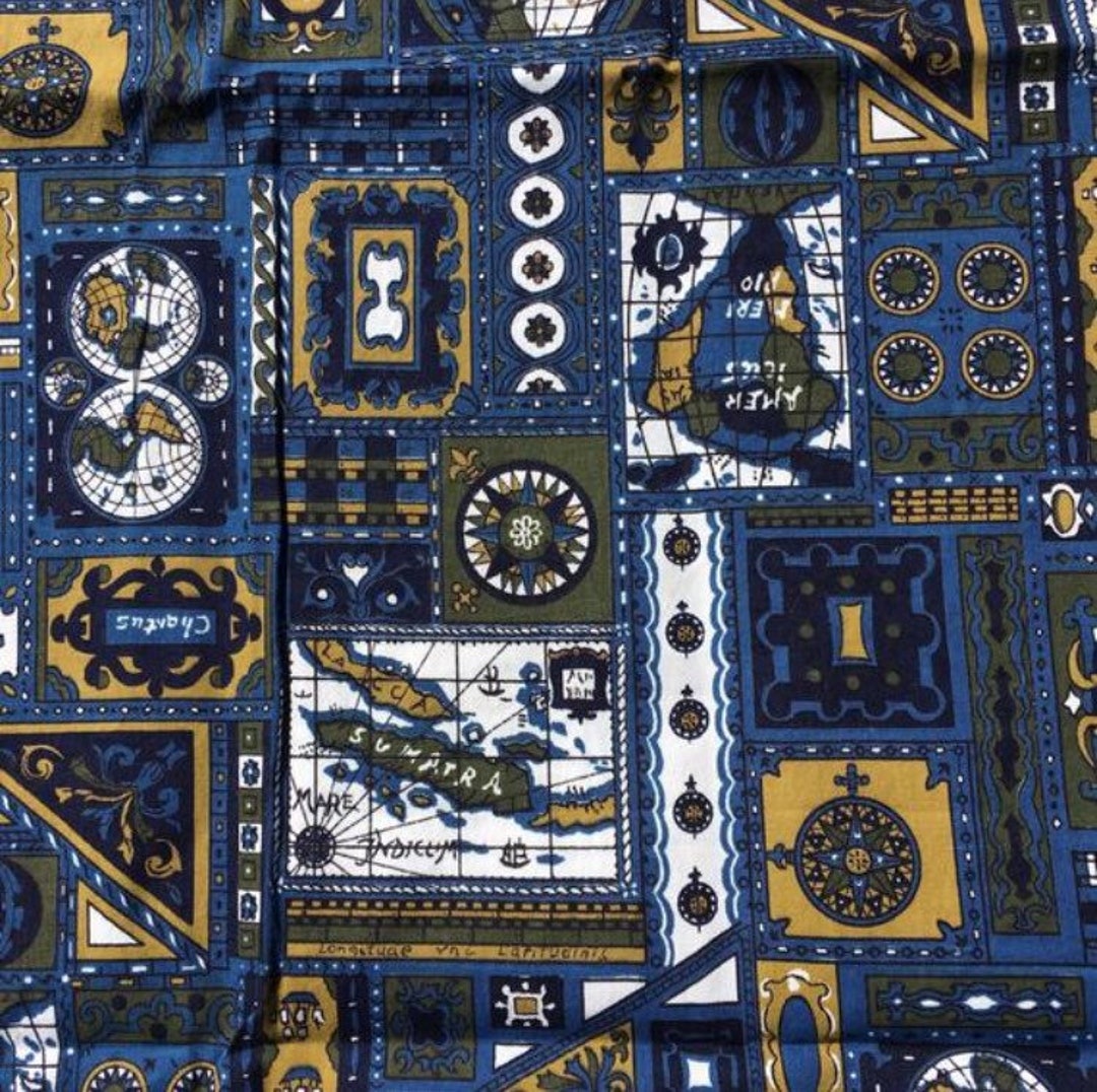 Patchwork Navi 18x22 1970s NAUTICAL MAP PATCHWORK Vintage Fabric Quilting Manes 70s ...