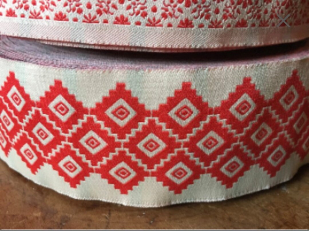 Vintage Jacquard Sewing Trim Bold RED SOUTHWESTERN DIAMOND Wide Upholstery 1.75 by the Yard Etsy