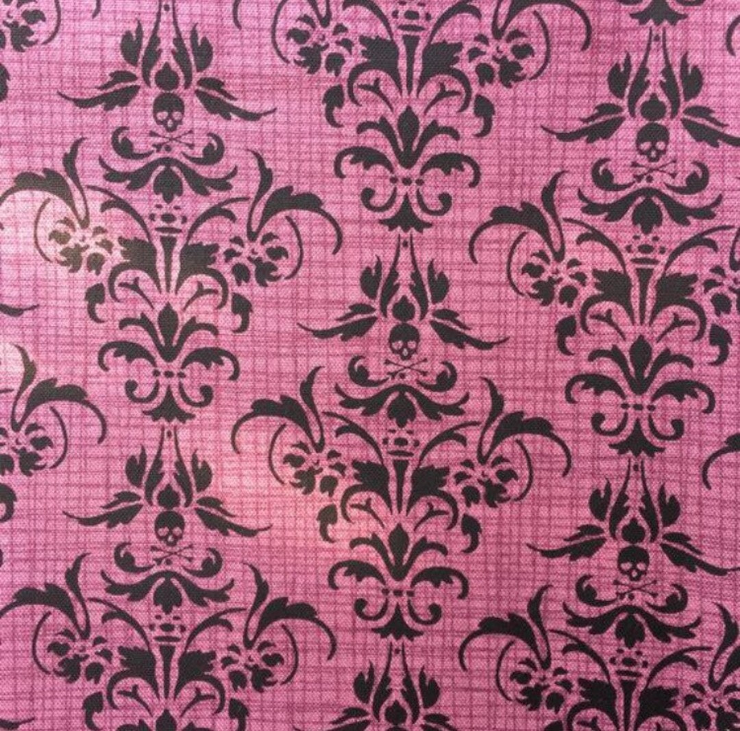 DAMASK SKULL Fabric Purple or Orange & Black Andover Cotton Sewing