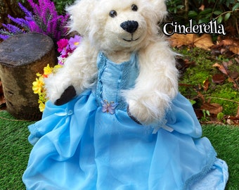 Cinderella ~ Handmade, jointed and dressed artist teddy bear plush, from 'Faery Tales' bears. The Fairytale Princess Collection OOAK