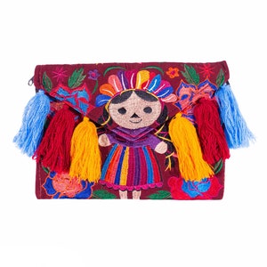 Bolso tradicional de muñeca mexicana. Clutch floral bordado. Colorido bolso Crossbody. Bolso artesanal de borla mexicana. Colorido bolso mexicano