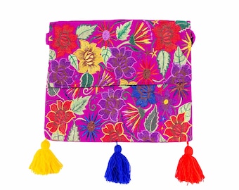 Hand Embroidered Floral Crossbody Bag, Mexican Artisan Clutch