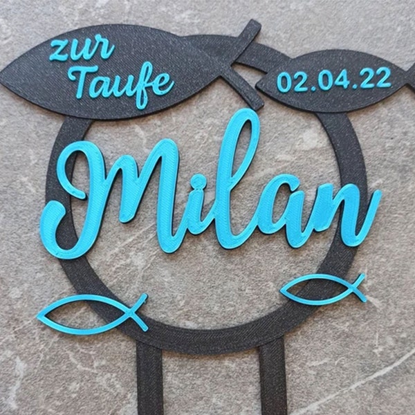 Cake Topper - Taufe Fisch - Kommunion Konfirmation Firmung - Caketopper - Kuchen - Gastgeschenk Name - Tortenfigur Tortendeko - Deko -