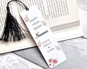 Nanna Bookmark, Gepersonaliseerde Moederdagcadeaus, Nana, Mama, Nannie, Nanny Floral Bookmark, Lezen, Moederdag Cadeau, Aandenken