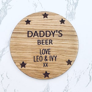 Personalised Wooden Coaster For Fathers Day Present Bespoke Gift for Dad Grandpa Daddy Grandad For Him Special Keepsake Novelty Coaster Cute