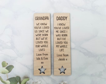 Personalised Bookmark for Dad Daddy Grandpa Grandad, Engraved Wooden Gift, Cute Fathers Day Christmas Present For Him For Men Book Birthday