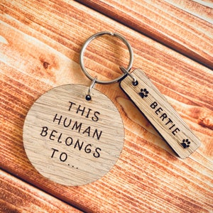 Personalised pet owner keyring, this human belongs to, dog owner, cat, funny pet gift, animal lover, new pet, puppy, kitten, cute gift