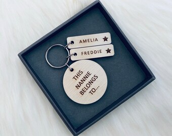 Personalised Nannie Keyring, Mothers Day Gift for Grandparent, This Nannie Belongs To, Mother’s Day Keyring, Wooden Gifts for Nanny, Nanna