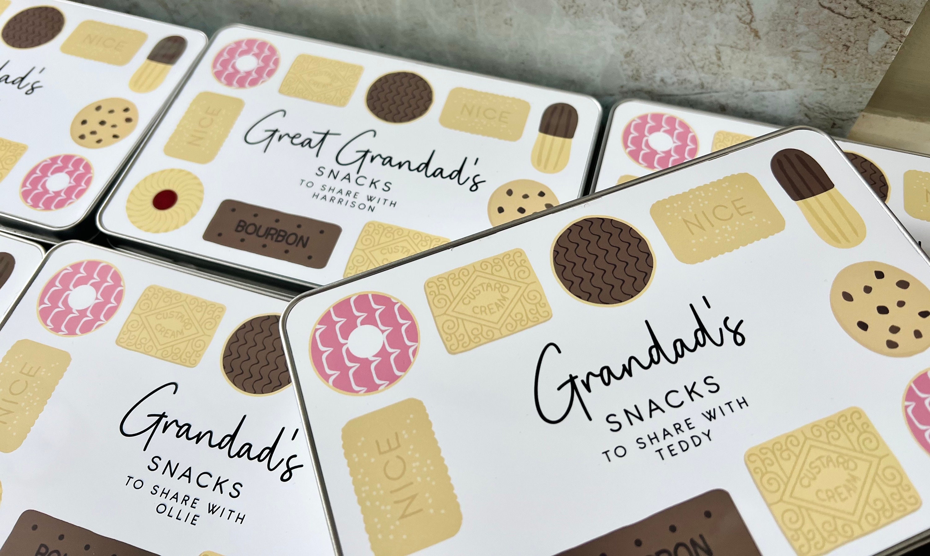 Personalised Grandads Treats Tin, Fathers Day Gifts For Daddy, Metal Biscuit Box, Grandads Biscuits, Treats, Snacks, Gifts For Him, Daddy
